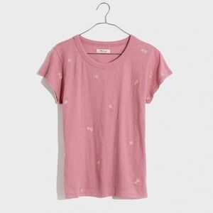 Madewell Women’s Short Sleeve T-Shirt with Daisy Embroidery, Pink Size Medium